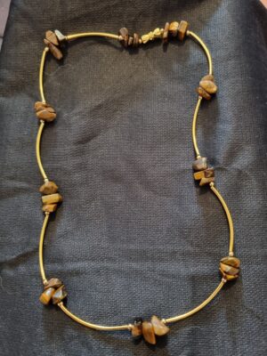 Tigers eye crystal gold noodle necklace