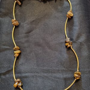 Tigers eye crystal gold noodle necklace