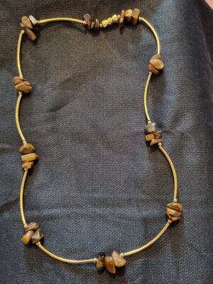 Tigers eye crystal gold noodle necklace