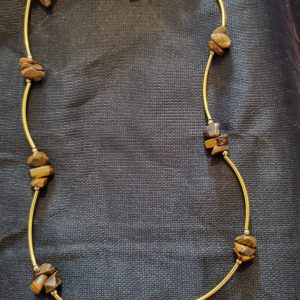 Tigers eye crystal gold noodle necklace