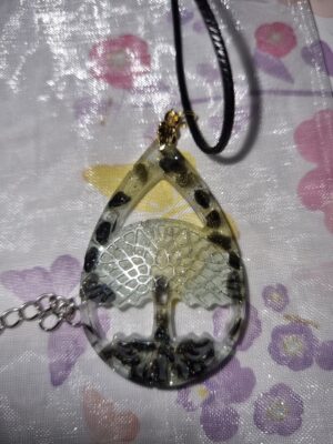 Crystal obsidian tree of life necklace
