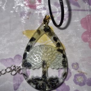 Crystal obsidian tree of life necklace