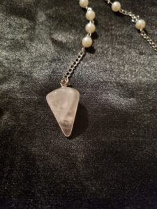 Quartz crystal pendulum with handmade beaded chain