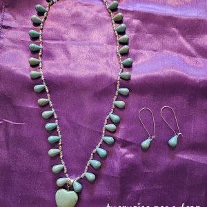 Turquoise stone heart necklace and earrings